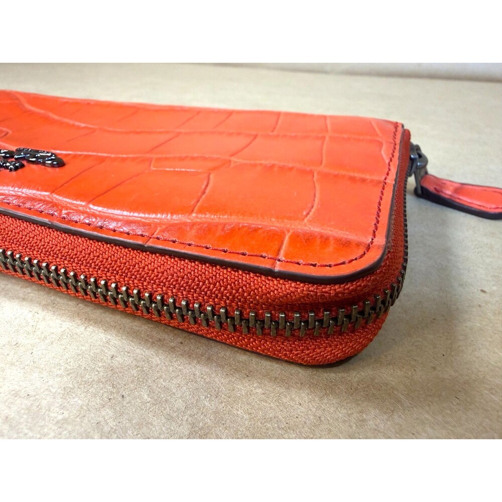 Coach Embossed Orange Coral Croc Accordion Zip Around Wallet Clutch Style 58048 - Picture 9 of 17